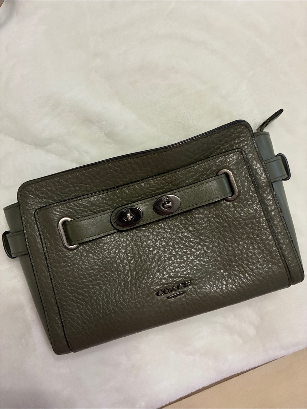 Coach Olive Green Pebbled Leather Crossbody Bag with Turn-Lock